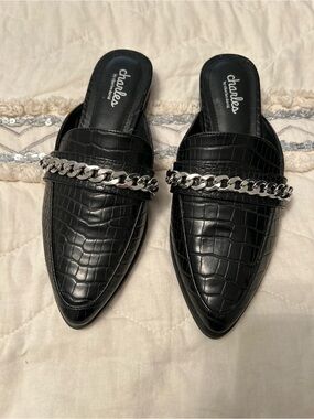 Charlies Black Croc-Embossed Chain Slip-On Mule